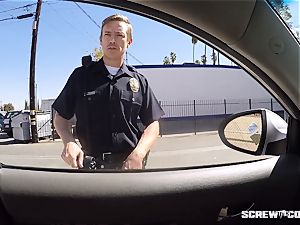 CAUGHT! ebony damsel gets splooged sucking off a cop