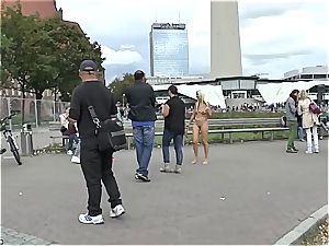 blond Czech teen flashing her steaming bod bare in public